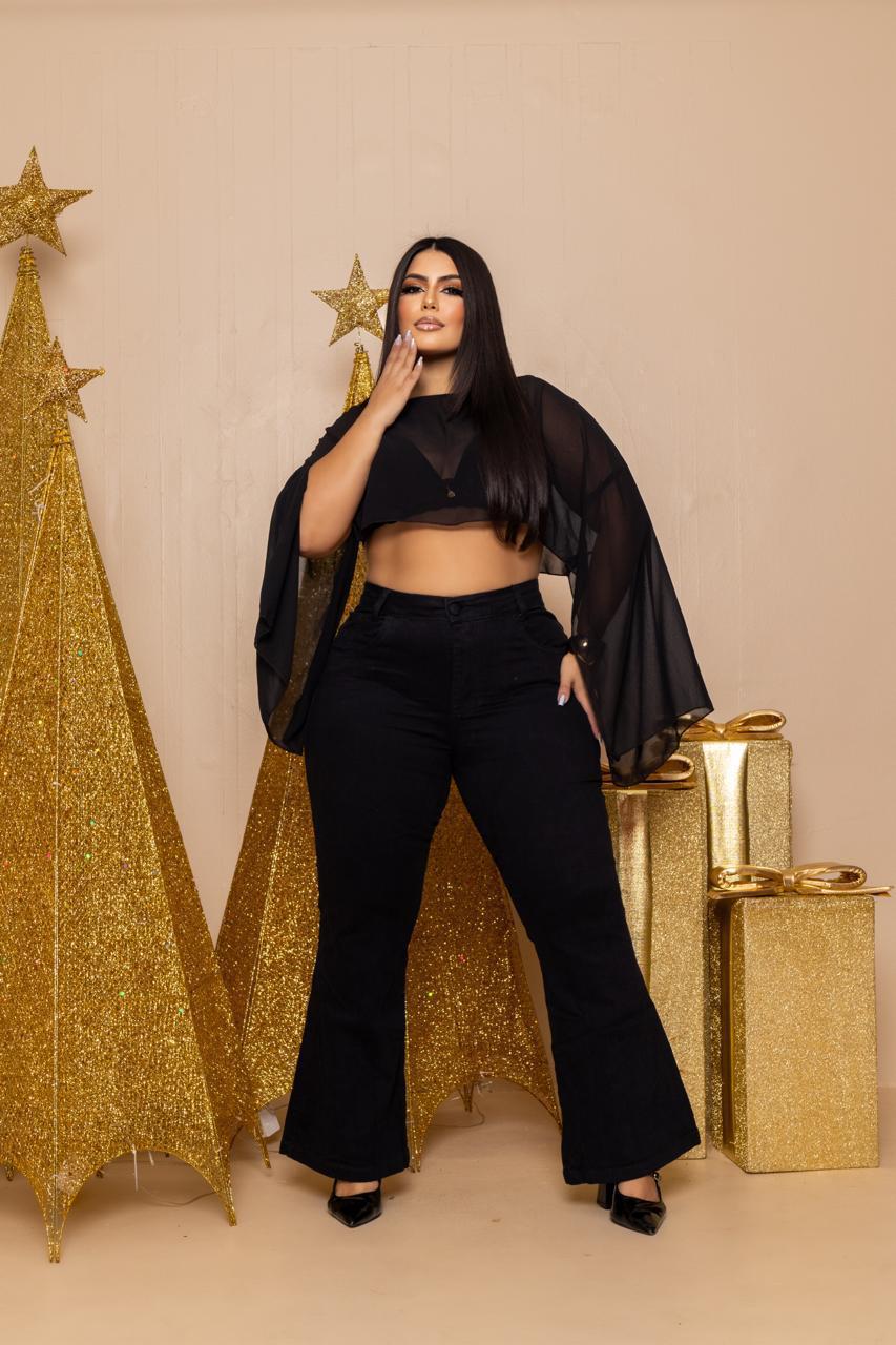 Calça Flare Plus Size Preta | Helital Jeans