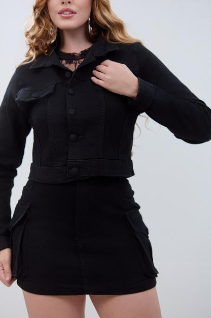 Jaqueta Jeans Slim Cropped Preta | Helital Jeans