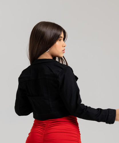 Jaqueta Jeans Cropped Preta | Helital Jeans