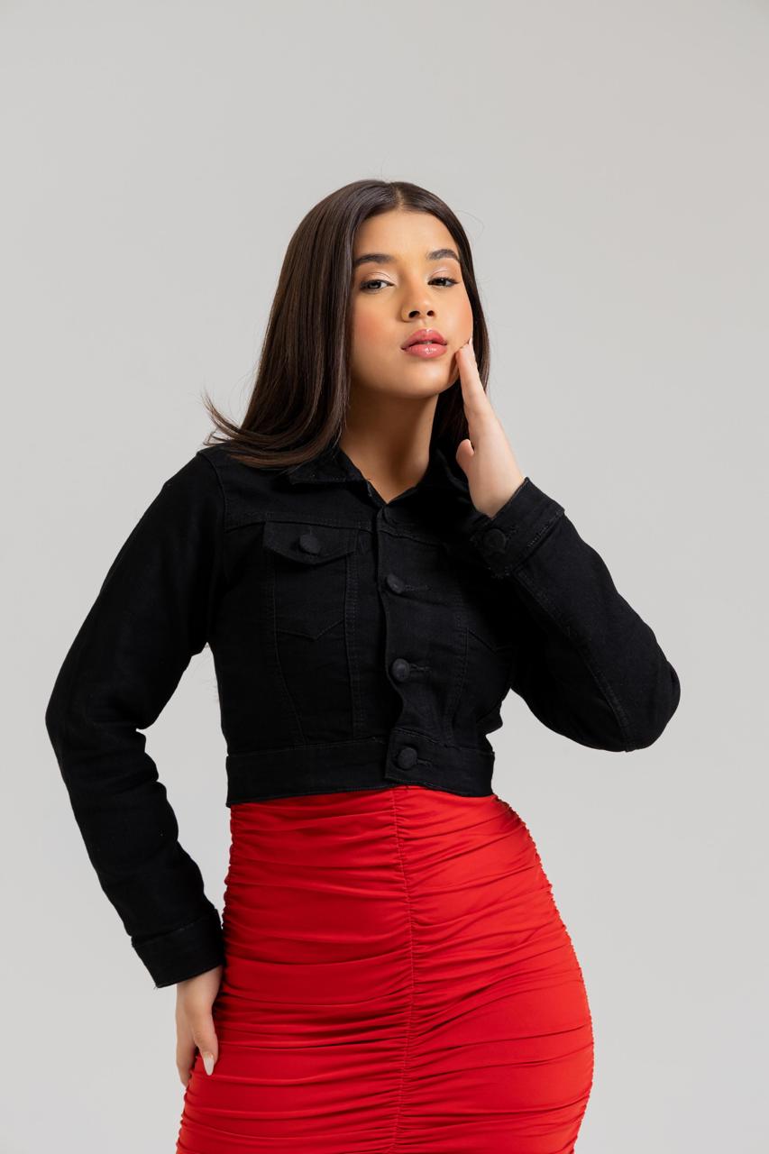 Jaqueta Jeans Cropped Preta | Helital Jeans