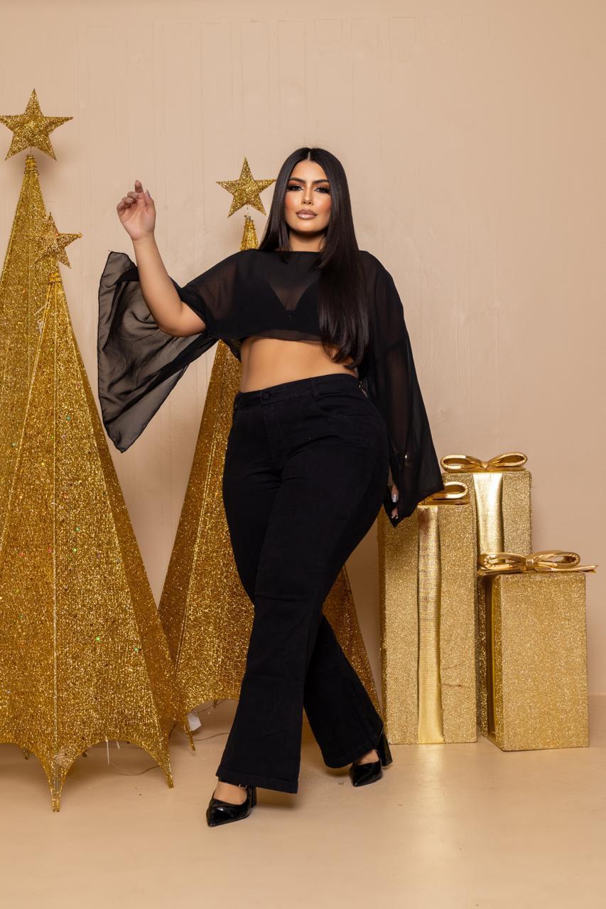 Calça Flare Plus Size Preta | Helital Jeans