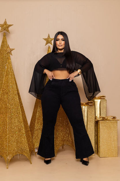 Calça Flare Plus Size Preta | Helital Jeans