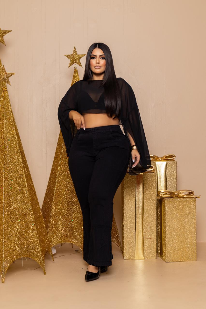 Calça Flare Plus Size Preta | Helital Jeans