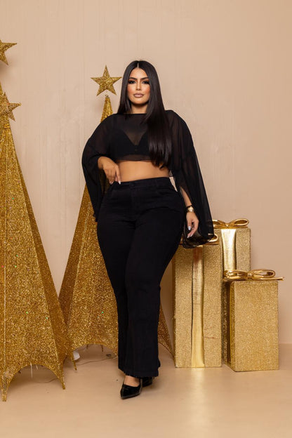 Calça Flare Plus Size Preta | Helital Jeans
