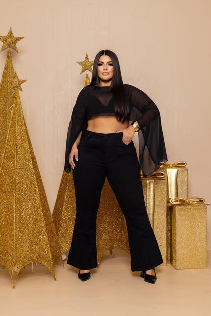 Calça Flare Plus Size Preta | Helital Jeans