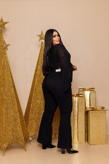 Calça Flare Plus Size Preta | Helital Jeans