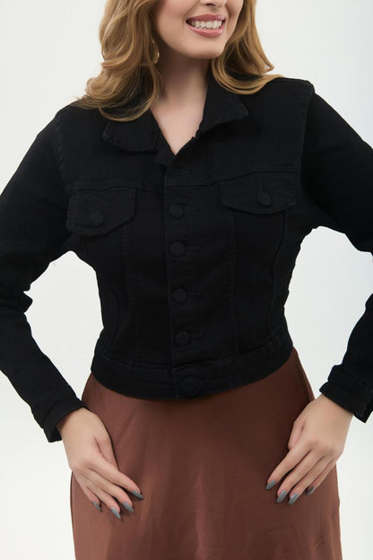 Jaqueta Jeans Slim Cropped Preta | Helital Jeans