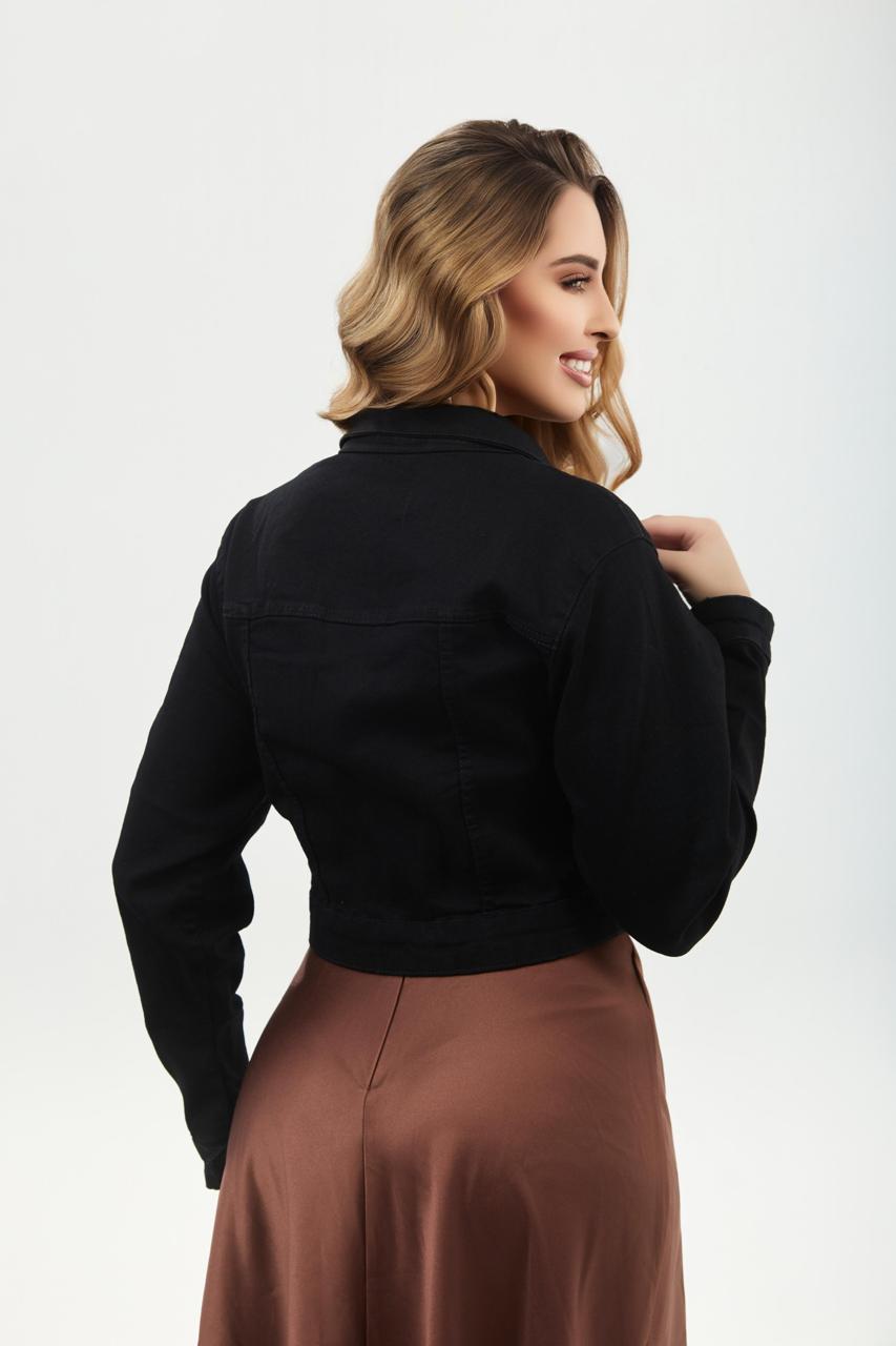 Jaqueta Jeans Slim Cropped Preta | Helital Jeans