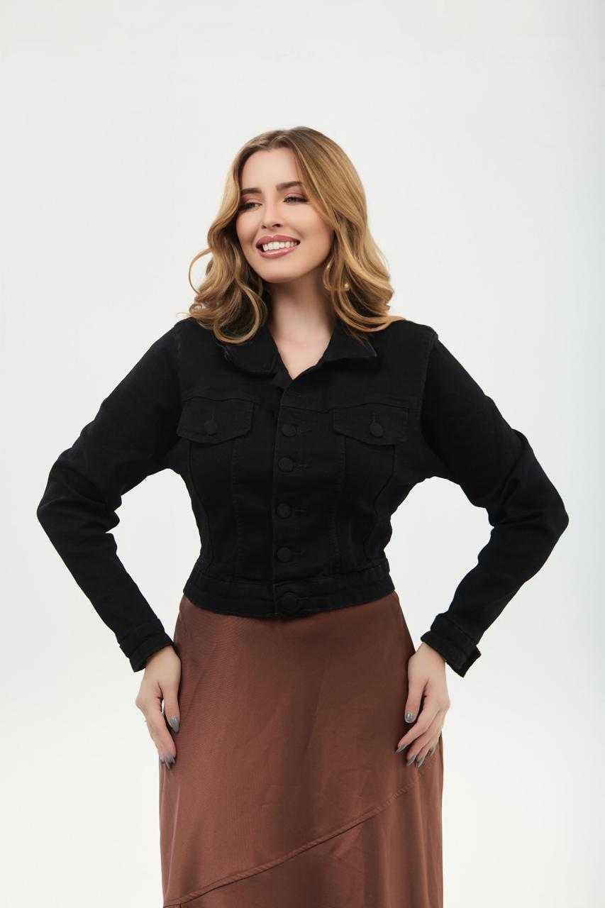 Jaqueta Jeans Slim Cropped Preta | Helital Jeans
