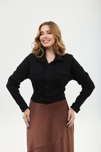 Jaqueta Jeans Slim Cropped Preta | Helital Jeans