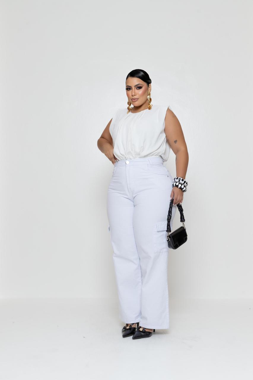Calça Cargo Plus Wide Leg Branca | Helital Jeans