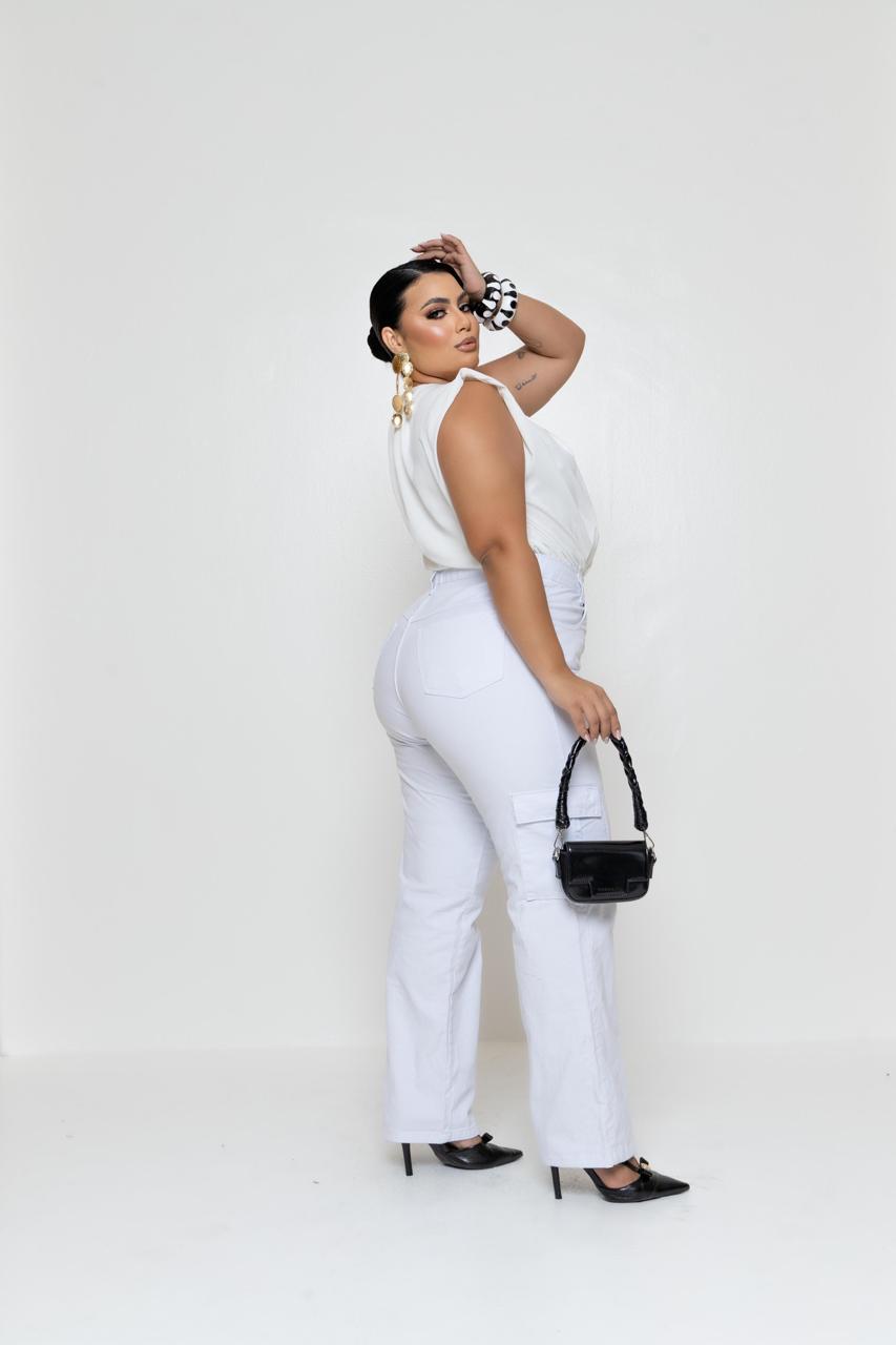 Calça Cargo Plus Wide Leg Branca | Helital Jeans