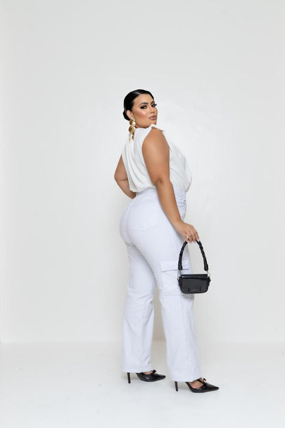 Calça Cargo Plus Wide Leg Branca | Helital Jeans