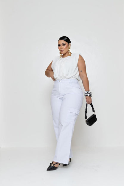 Calça Cargo Plus Wide Leg Branca | Helital Jeans