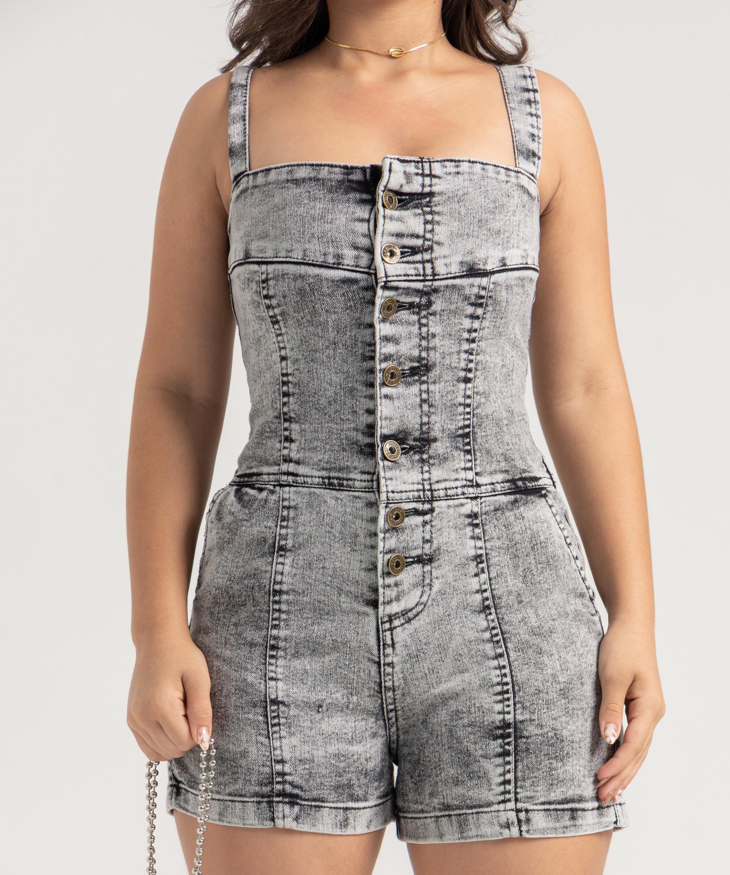 Macaquinho Jeans Infantil Botões Frontais | Helital Jeans
