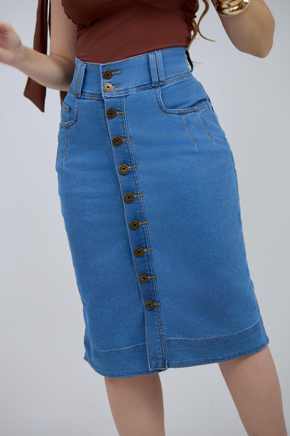 Saia Jeans Longa Slim Botões Frontais | Helital Jeans