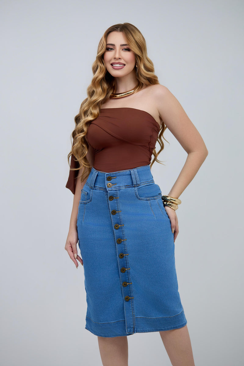Saia Jeans Longa Slim Botões Frontais | Helital Jeans