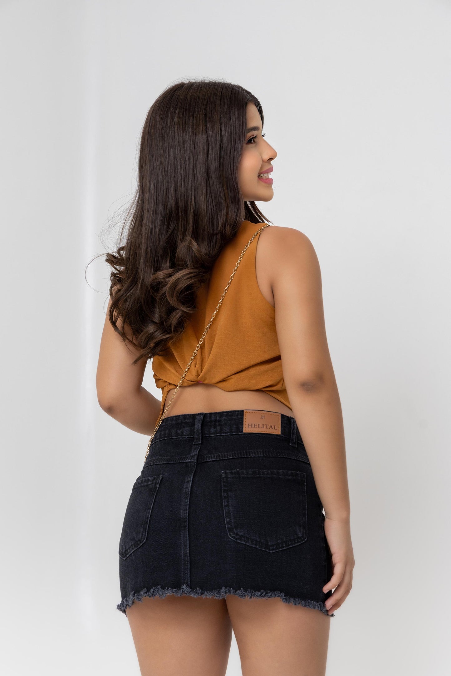 Saia Jeans Infantil Preta com Brilhos | Helital Jeans