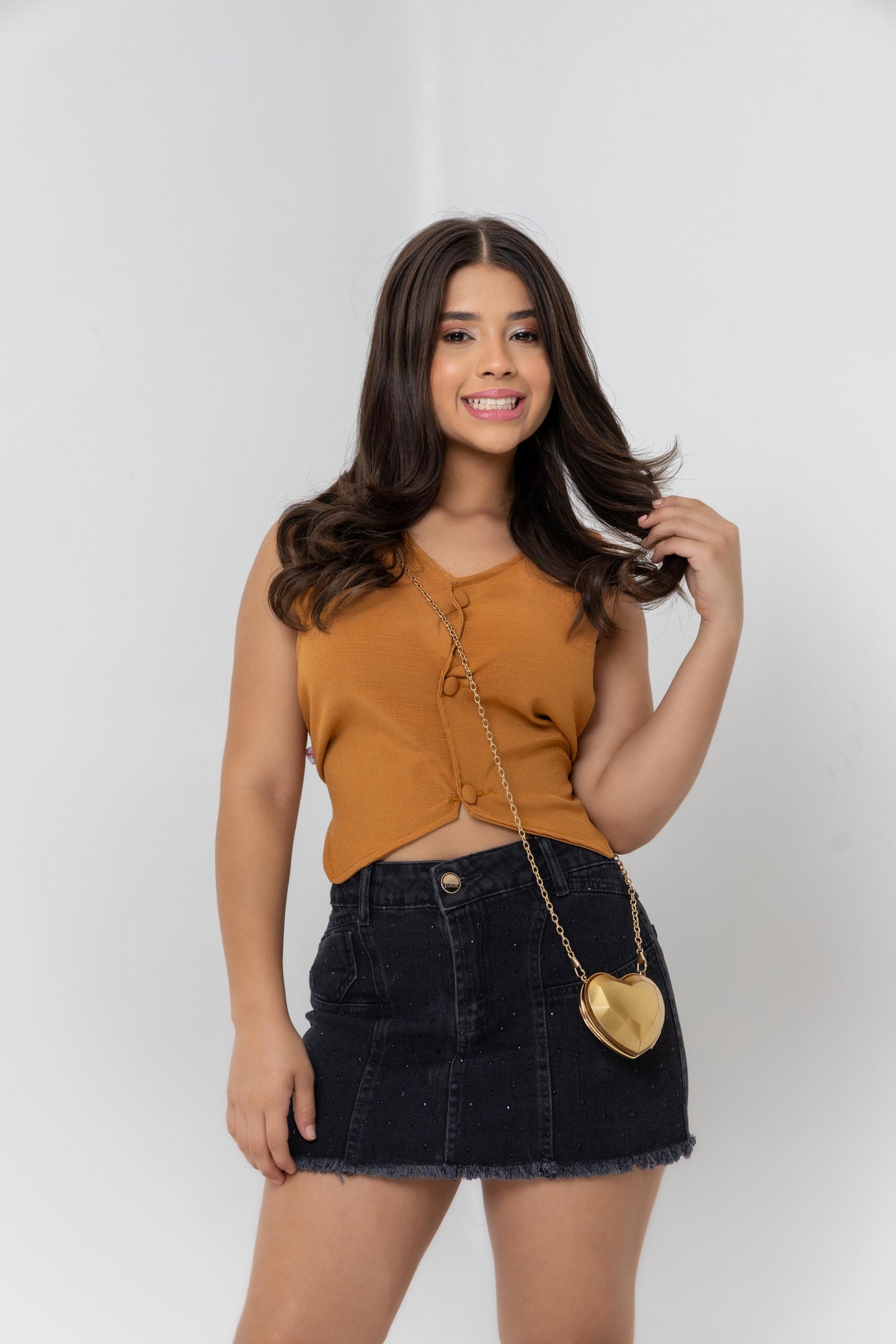 Saia Jeans Infantil Preta com Brilhos | Helital Jeans