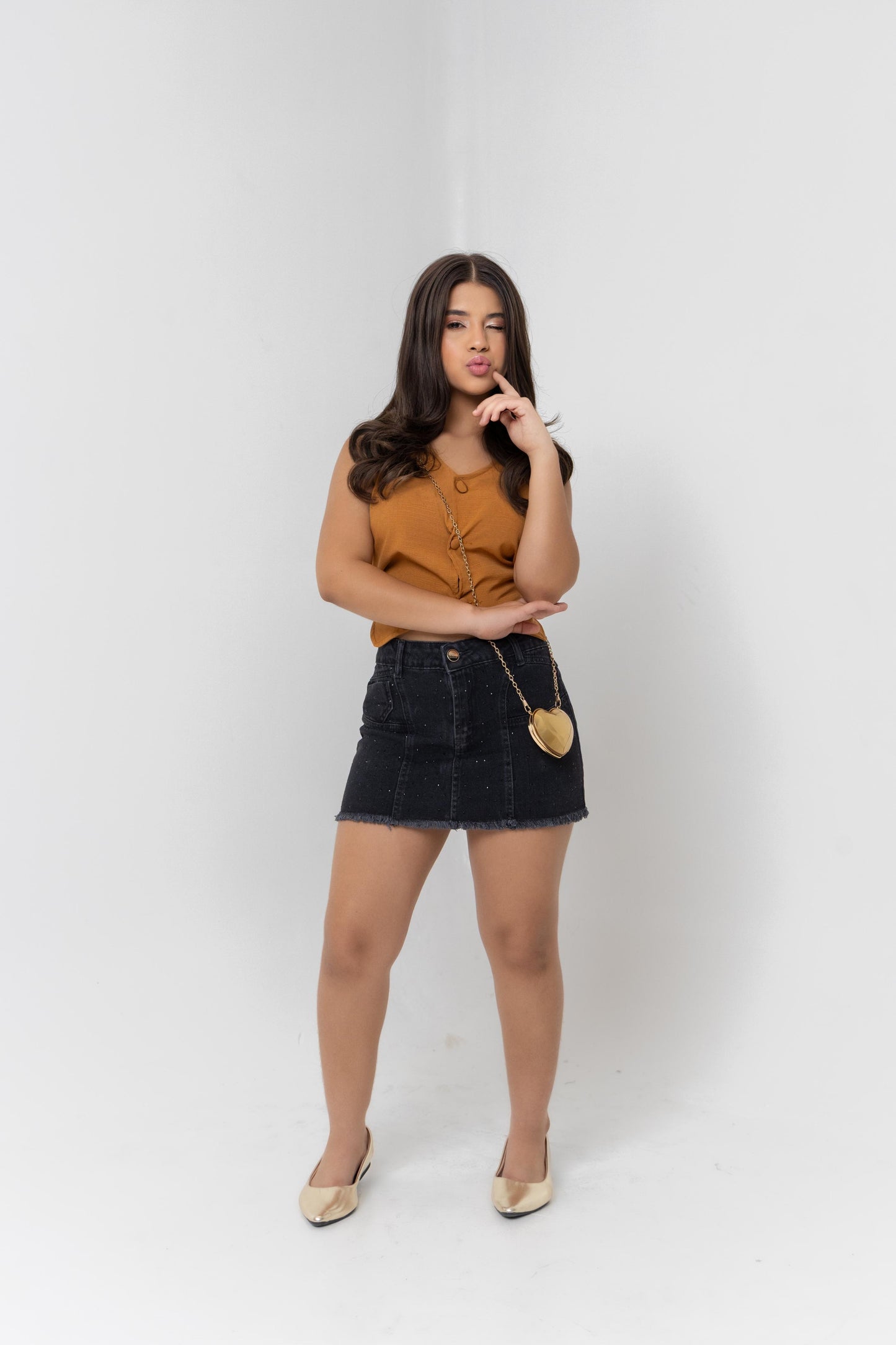 Saia Jeans Infantil Preta com Brilhos | Helital Jeans