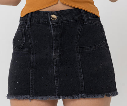 Saia Jeans Infantil Preta com Brilhos | Helital Jeans