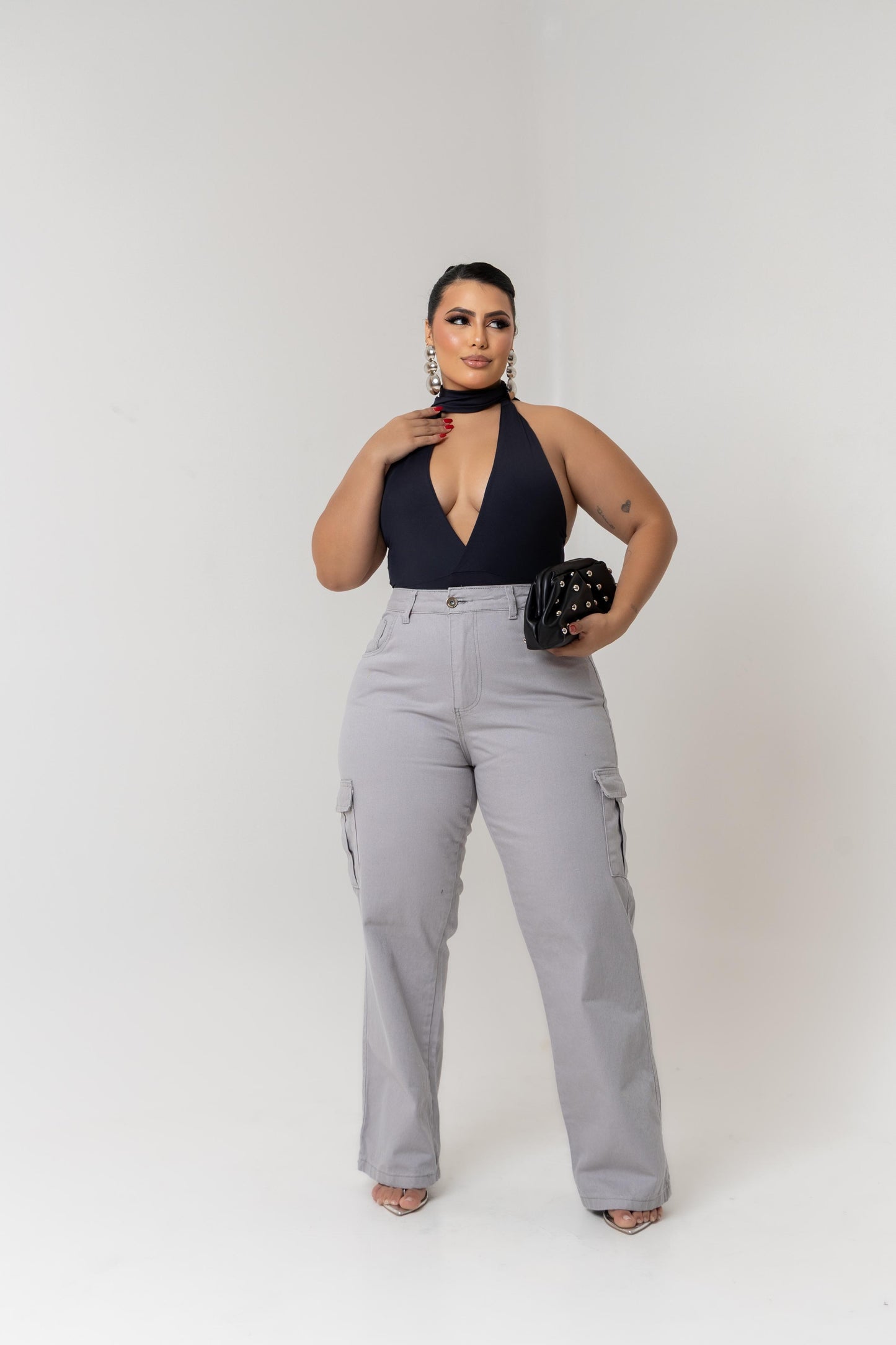 Calça Cargo Plus Size Cinza | Helital Jeans