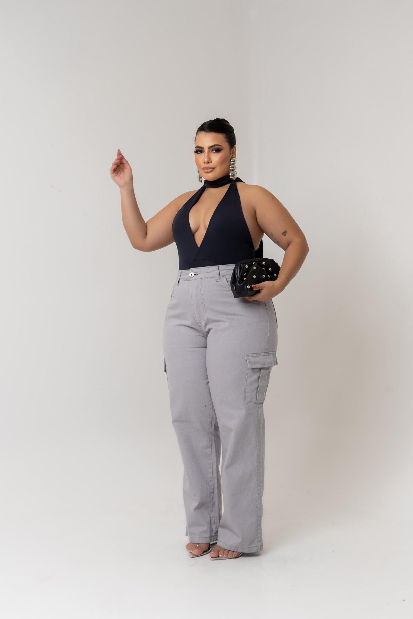 Calça Cargo Plus Size Cinza | Helital Jeans