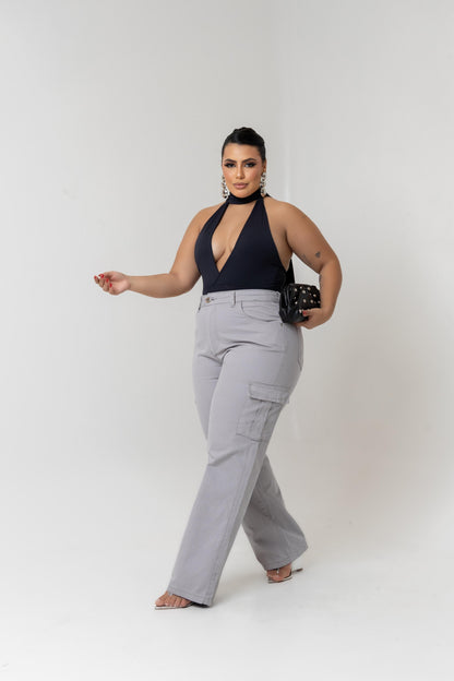 Calça Cargo Plus Size Cinza | Helital Jeans
